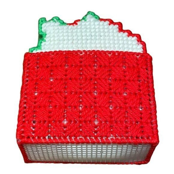 VTG Santa Claus Handmade Plastic Canvas Coasters Napkin Rings Set of 6 - Picture 7 of 11